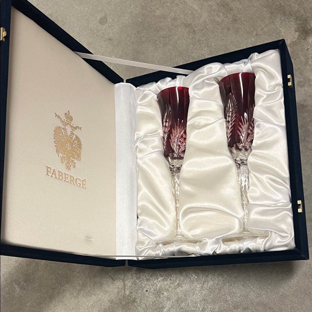Faberge Red Crystal Champagne Flutes
